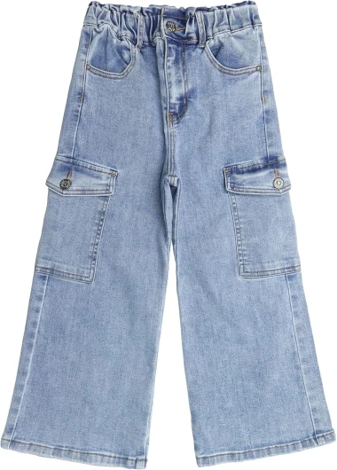 Toddler & Big Child Wide-Leg Cargo Jeans, 18M-14T Ribbed Waist Denim Pants