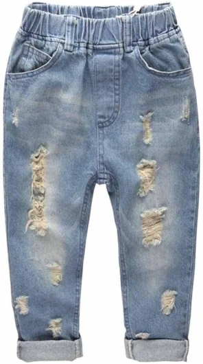 Baby & Little Girls Ruffled Elastic Waist Colorful Button Decor Vertical Pocket Jeans