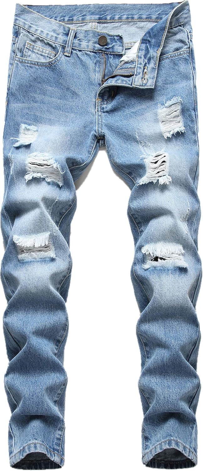 Boy's Skinny Fit Ripped Destroyed Distressed Stretch Slim Jeans Pants 16 Y057