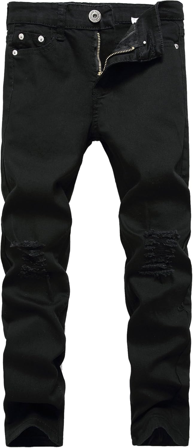 Boy's Skinny Fit Ripped Destroyed Distressed Stretch Slim Jeans Pants 12 Black