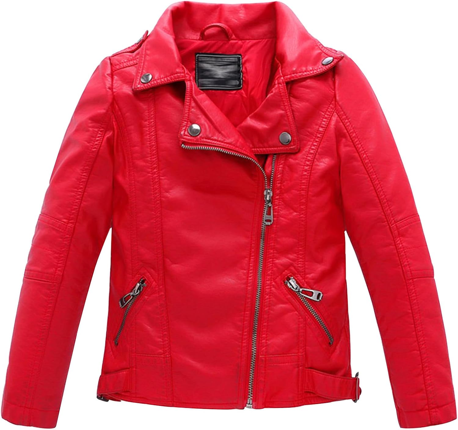 Boys Girls Spring Motorcycle Faux Leather Jackets with Oblique Zipper