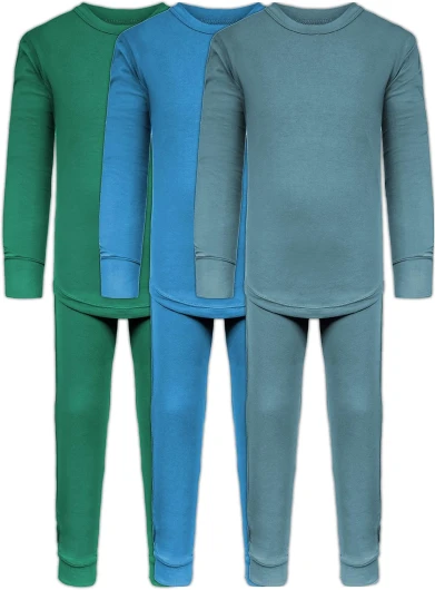 Kids Base Layer Underwear Sets - Ultra-Soft Cotton Stretch - Girls - Boys - 3 Tops + 3 Bottoms