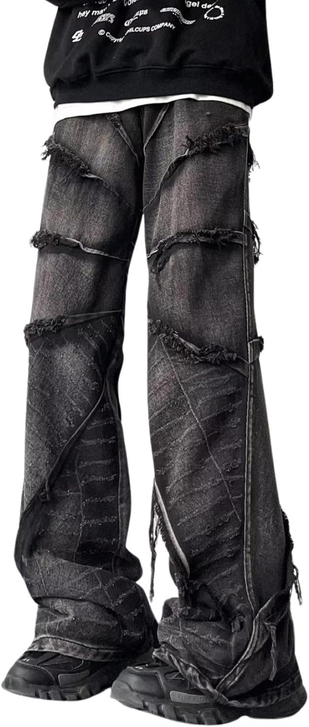 Men's Baggy Jeans Y2k Hip Hop Pants Stacked Jeans for Women Mid Rise Fashion Grunge Streetwear Clothes Black