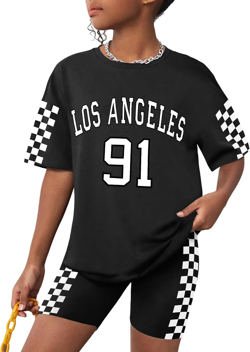 Girls Clothes Summer Outfits Graphic Letter Print Tee Shirt + Biker Shorts 2Pcs Clothing Set 7-16T