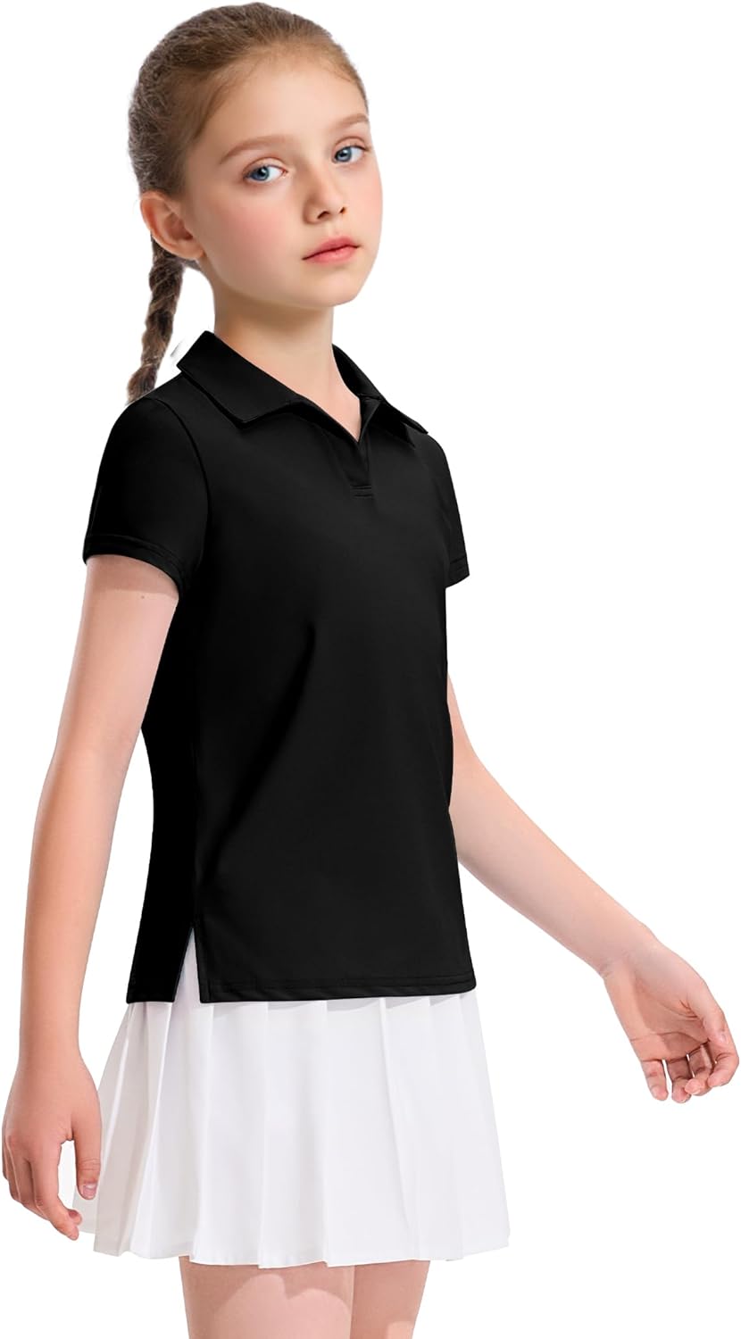 Girls Polo Shirts Golf Tennis School Uniform Short Sleeve T Shirts V-Neck Collared Quick Dry Tops