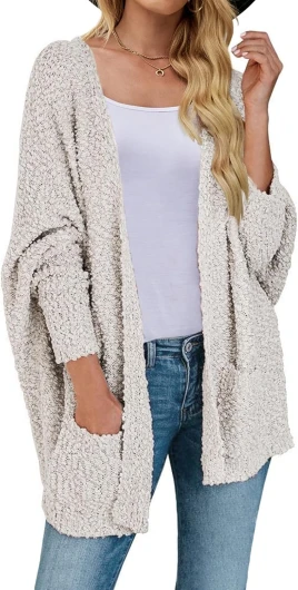 Women's 2025 Winter Fuzzy Popcorn Batwing Sleeve Cardigan Knit Oversized Sherpa Sweater Coat