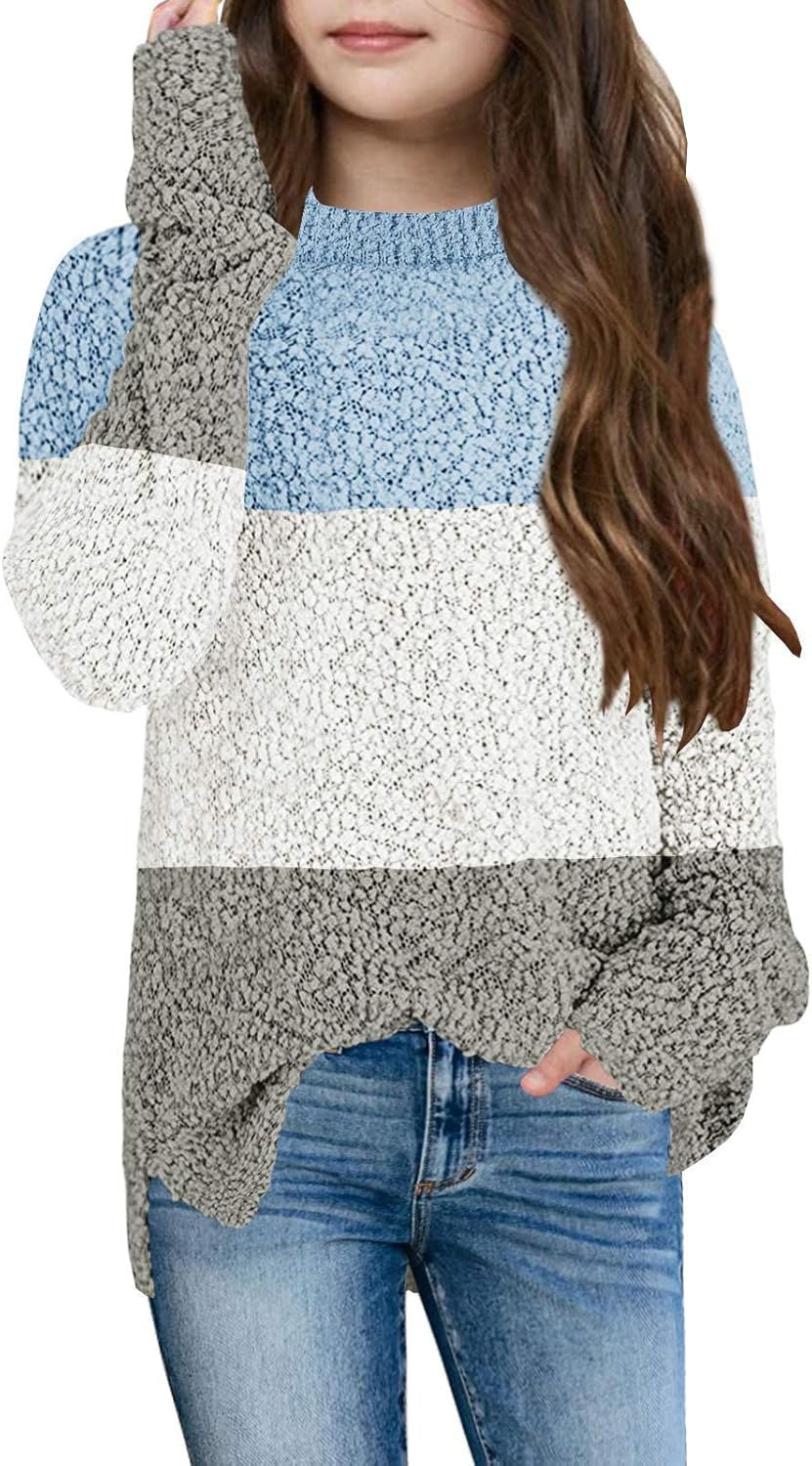 Girls Sweaters Fuzzy Knit Kids Cozy Popcorn Fall Winter Warm Clothes Cute Long Sleeve Pullover Tops