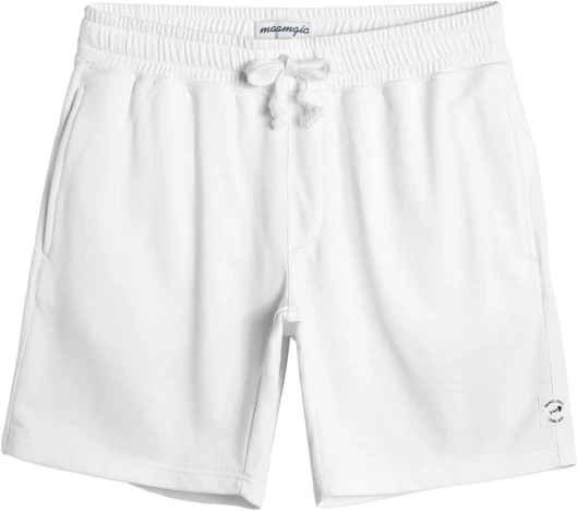 Mens Sweat Shorts 7" Above Knee Workout Gym Shorts Lounge Shorts with Zipper Pockets White Large