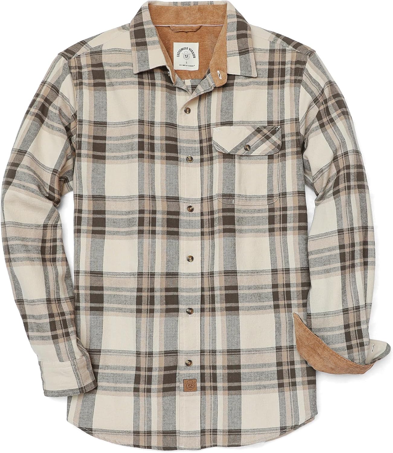 ® Mens Flannel Shirts Long Sleeve Flannel Shirt for Men Casual Button Down Brushed 100% Cotton Shirt Olive Beige Brown XX-Large