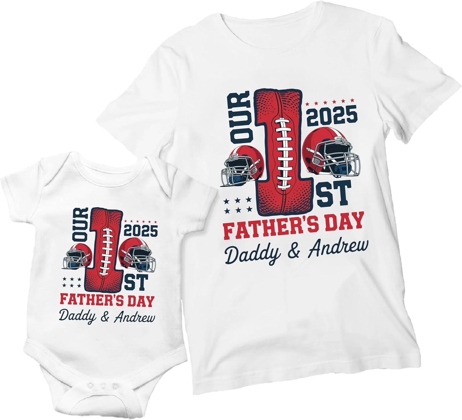Chillever Personalized Our First Fathers Day Matching Shirts, Dad and Son Matching Outfits, Sport Dad Matching Shirt