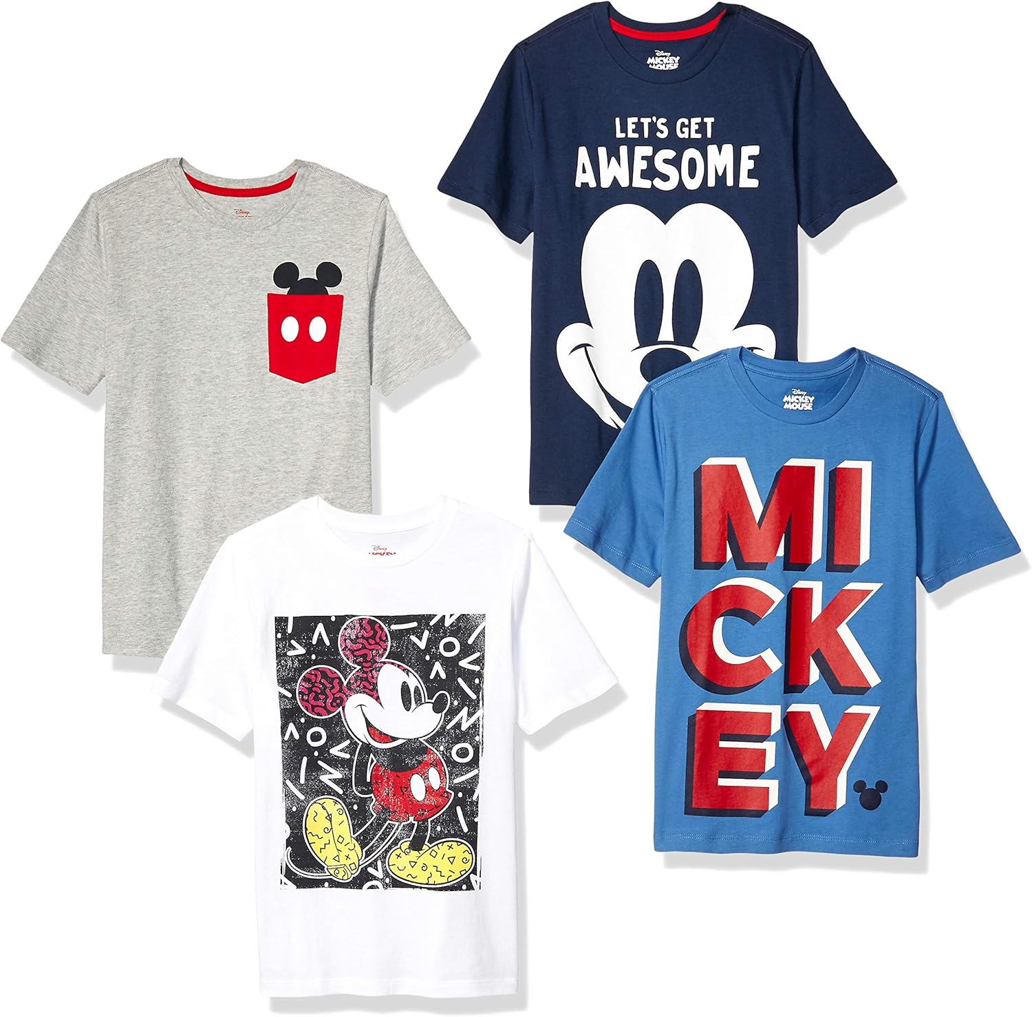 Disney - Marvel - Star Wars Boys and Toddlers' Short-Sleeve T-Shirts (Previously Spotted Zebra), Multipacks 4 Grey/Navy/Blue/Mickey Awesome 4T