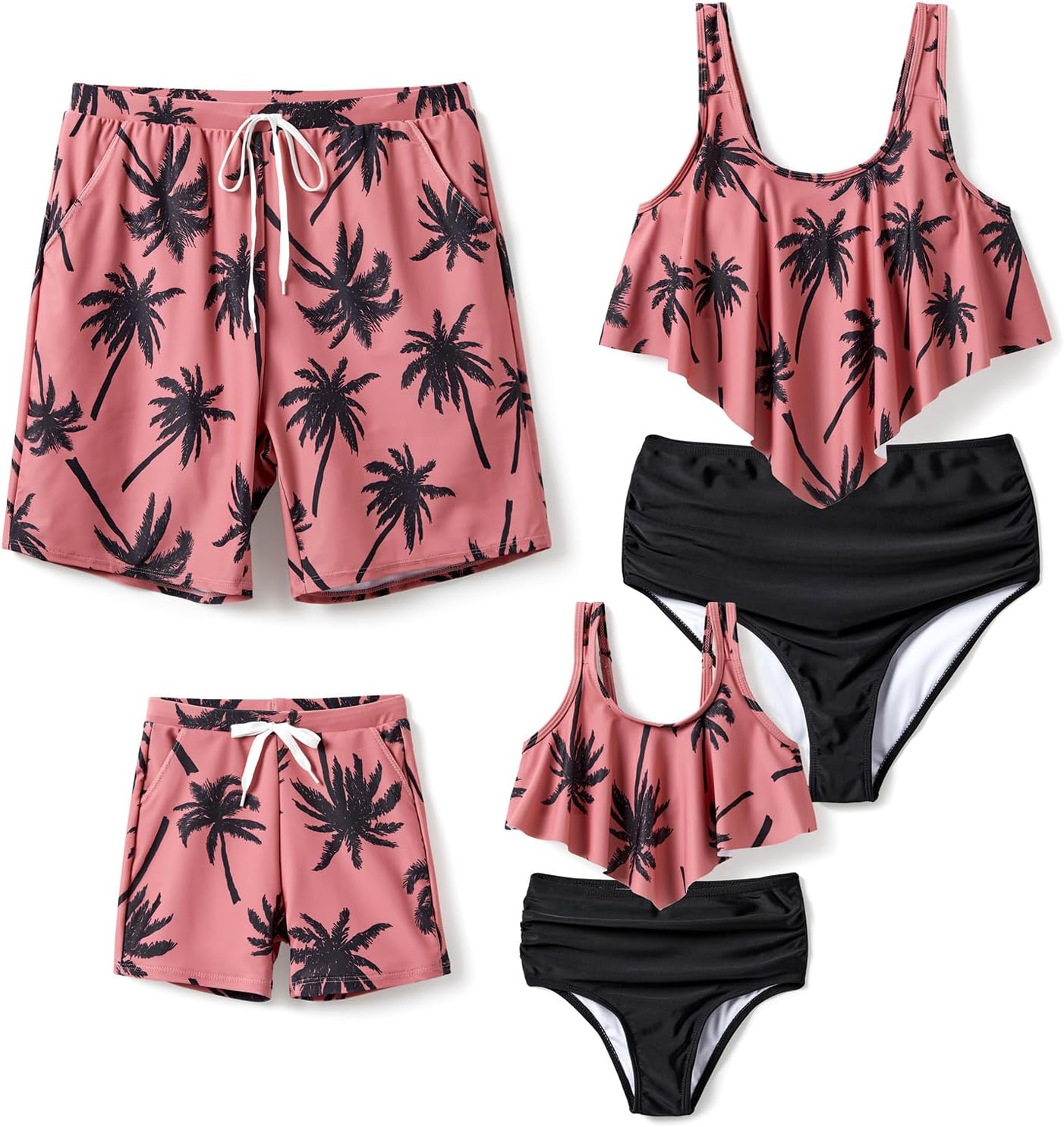 Family Matching Swimsuits Two Piece Hawaiian Tropical Beach Bikini and Swim Trunks Set Mommy and Me Bathing Suits