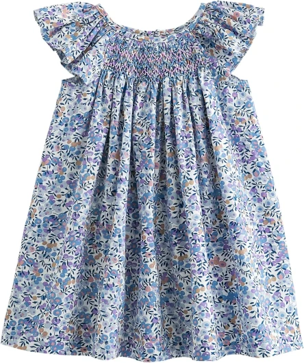 Baby Girl Smocked Dress Summer Casual Short Sleeve Dresses Floral Print Sundress Princess Dress for Toddlers