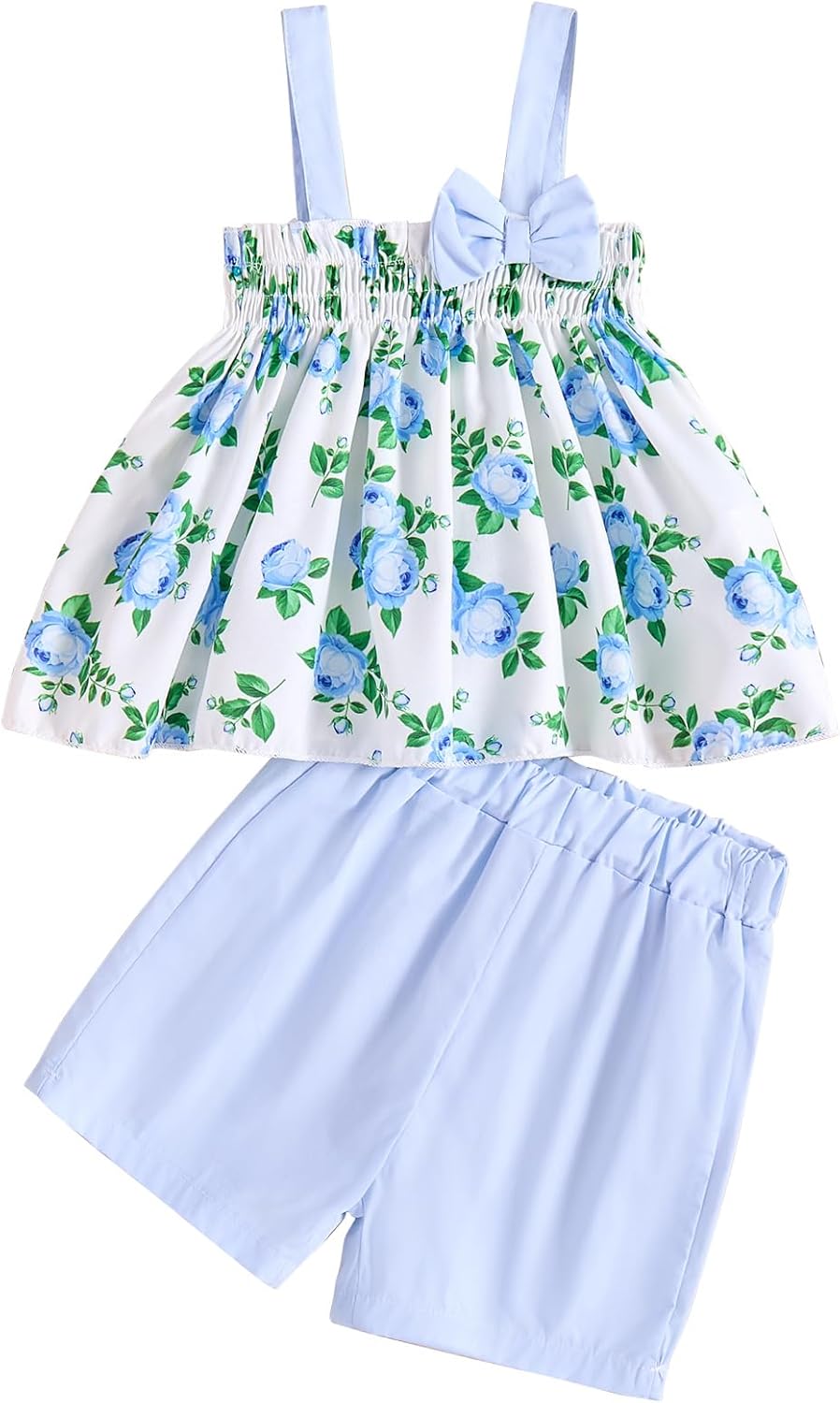 Toddler Baby Girl Clothes Smocked Sleeveless Halter Top Floral Rainbow Camisole Short Sets Spring Summer Baby Girl Outfit