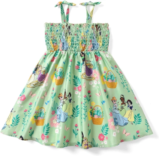 Princess Frozen Elsa Minnie Mouse Toddler Girl Dress Bow Strap Smocked Summer Outfit Birthday Party Clothes 2-6 Years