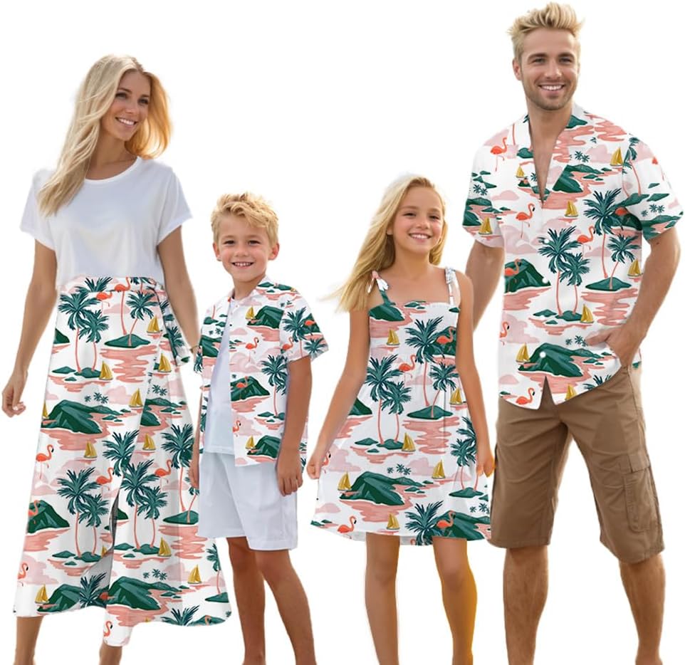 Matching Hawaiian Outfits for Family, Dad and Son Matching Luau Beach Tropical Shirts Mommy Daughter Tropical Sets