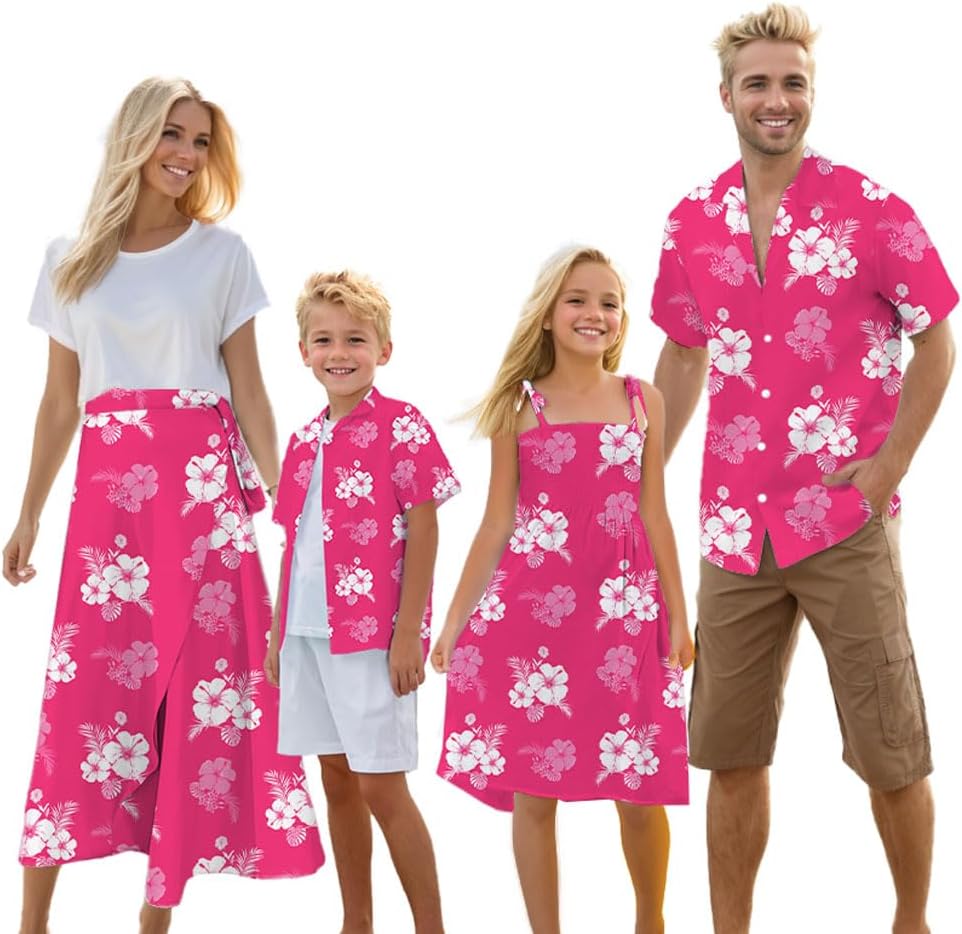 Matching Hawaiian Outfits for Family, Dad and Son Matching Luau Beach Tropical Shirts Mommy Daughter Tropical Sets