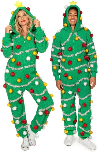 Tipsy Elves Unisex Adult Christmas Onesies Matching Holiday Jumpsuits with Convenient Pockets Women Medium Oh Christmas Tree (Green)
