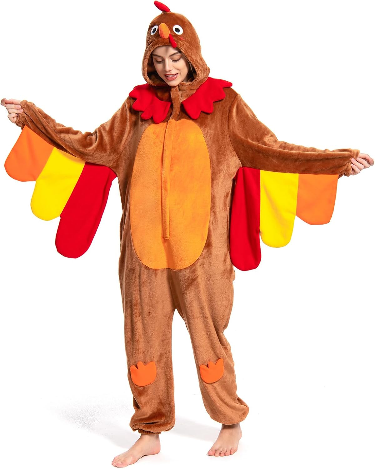 Adult Onesie, Animal Halloween Costume, Unisex Onesies Plush Cosplay Pajamas One-Piece Sleepwear Small Turkey