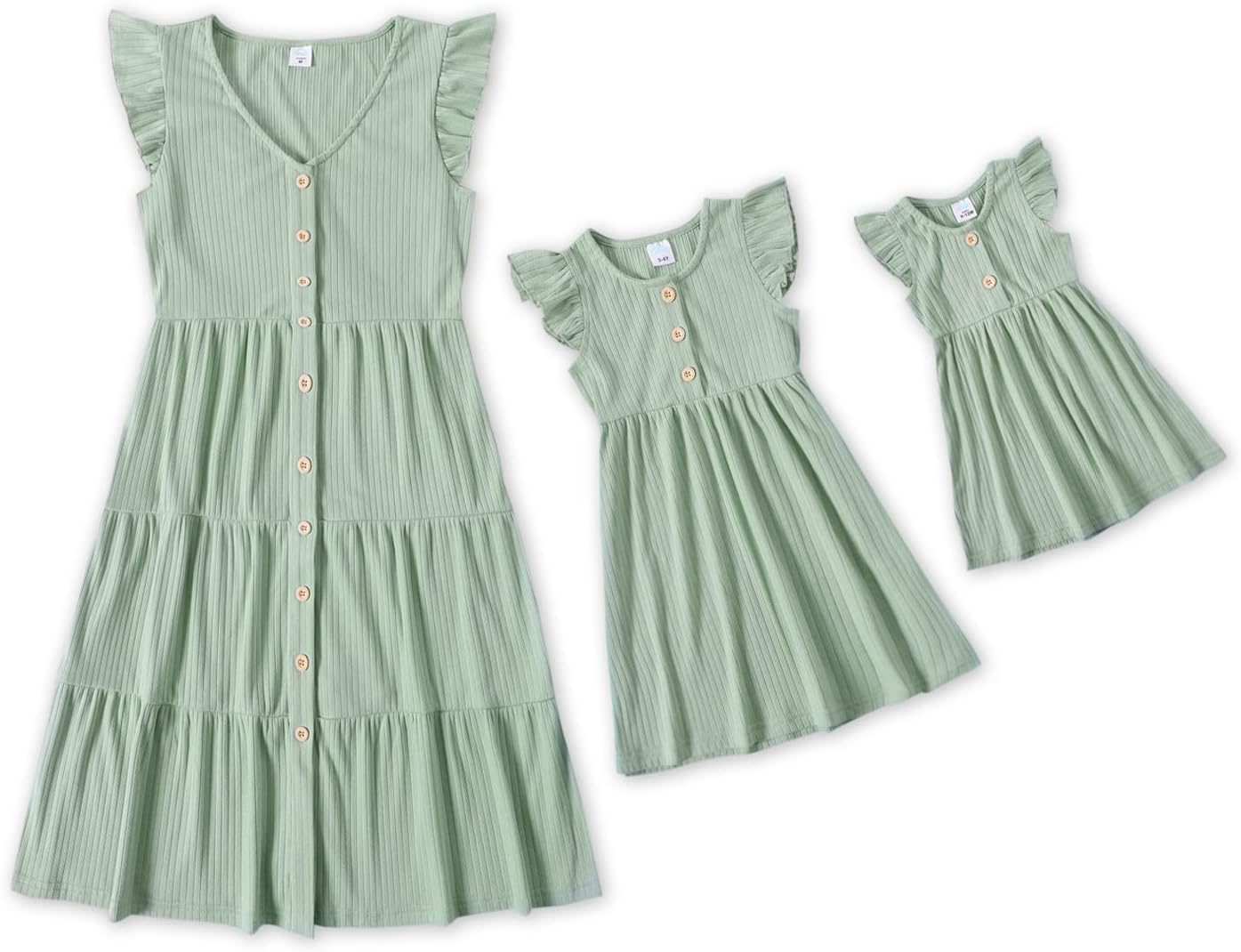 Matching Family Dresses Cotton Ruffle Decor Mommy and Me Matching Dress