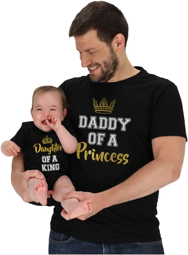 Daddy of a Princess & Daughter of a King Dad and Baby Matching Outfits Father's Day Shirt and Infant Bodysuit Set man Medium / baby 12M (6-12M) Man Black / Baby Black