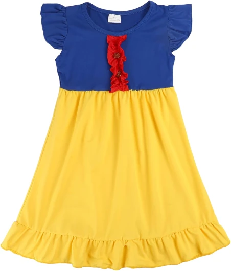 Toddler Girls Cotton Princess Dress Multi-Color Flutter Sleeve Summer Outfits 3-8Y