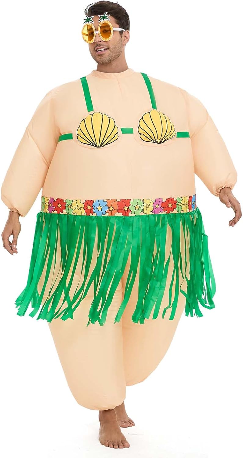 Inflatable Luau Hula Skirt Costume,Hawaiian Themed Party Funny Blow Up Costumes for Adult Beach Inflatable Suit