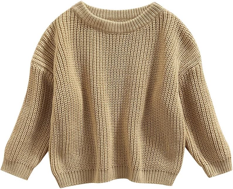 Baby Girl Boy Knit Sweater Blouse Pullover Sweatshirt Warm Crewneck Long Sleeve Tops for Infant Toddler Knitted-khaki 6-9 Months