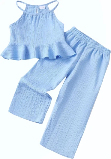 Baby Girl Clothes Toddler Girl Summer Outfits Sleeveless Ruffle Halter Tops Wide Leg Pants Kids Clothing Set