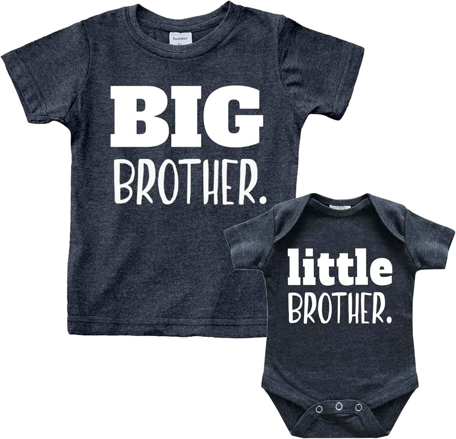Big Brother Little Brother Shirts Matching Outfits Sibling Gifts Baby Set Charcoal Black Kids (12M) / Baby (0-3M)