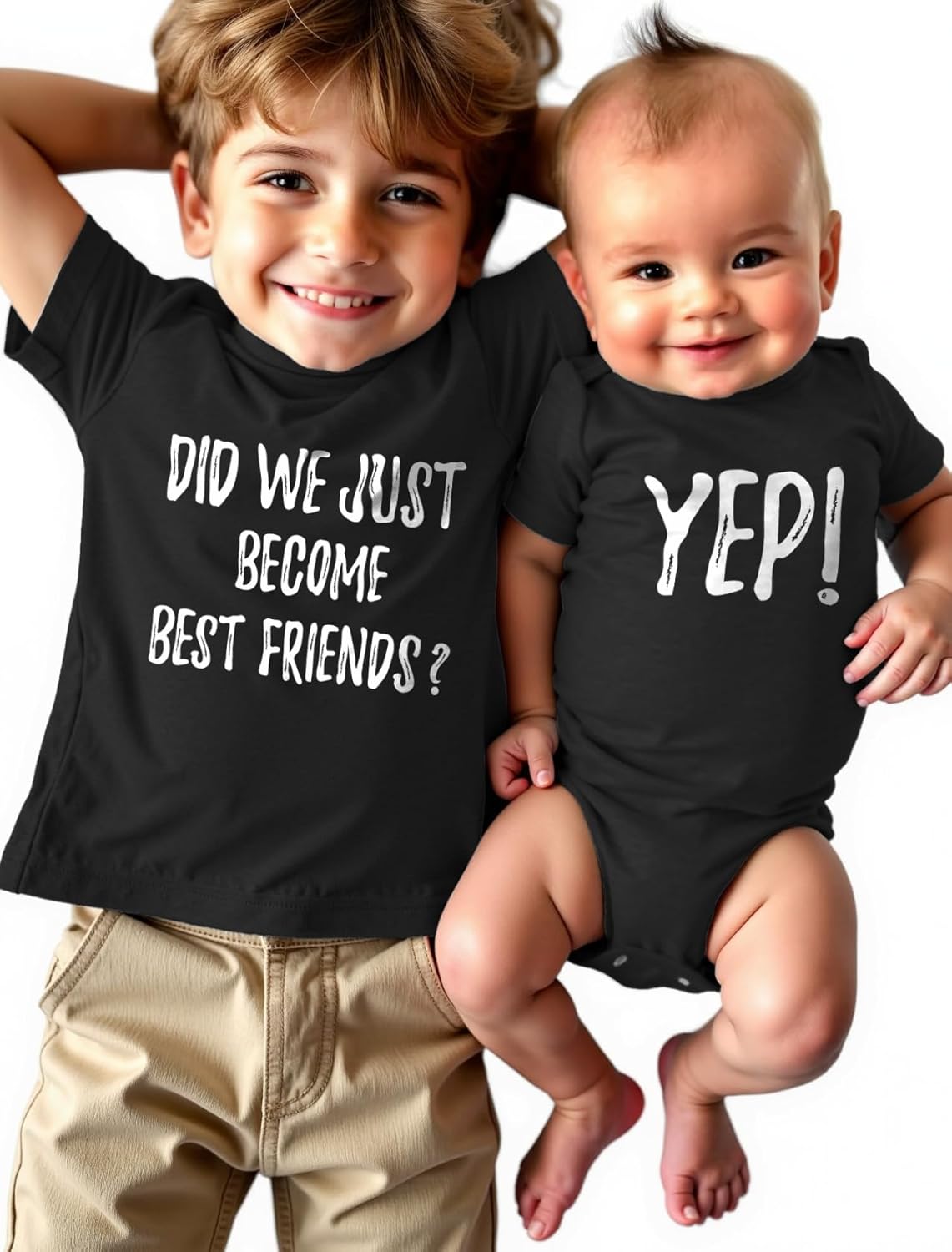 Did We Just Become Bestfriends? Big Brother Sister Little Bro Sis Matching Sibling Kids Shirt & Baby Bodysuit Set Child 5/6 / Baby NB (0-3M) Child Black / Baby Black