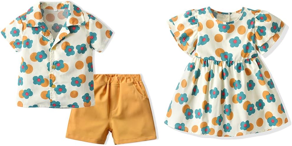 Baby Boys Girls Brother and Sister Matching Outfits Clothes Toddler Boys Casual Suits Cute Girl Dresses