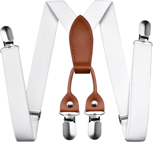 Branduce Solid Color Baby Boy Suspender with 4 Strong Clips Adjustable Kids Y Back Suspenders White