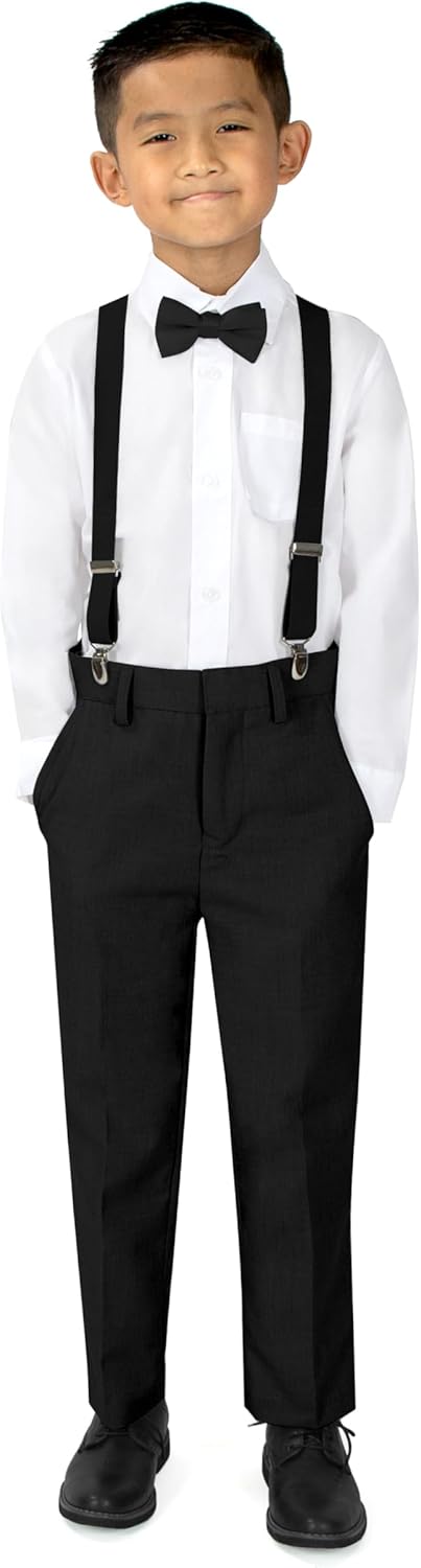 Boys' 4-Piece Suspender Outfit, Customizable Option Available 6 Black & White Set W/Black Suspenders