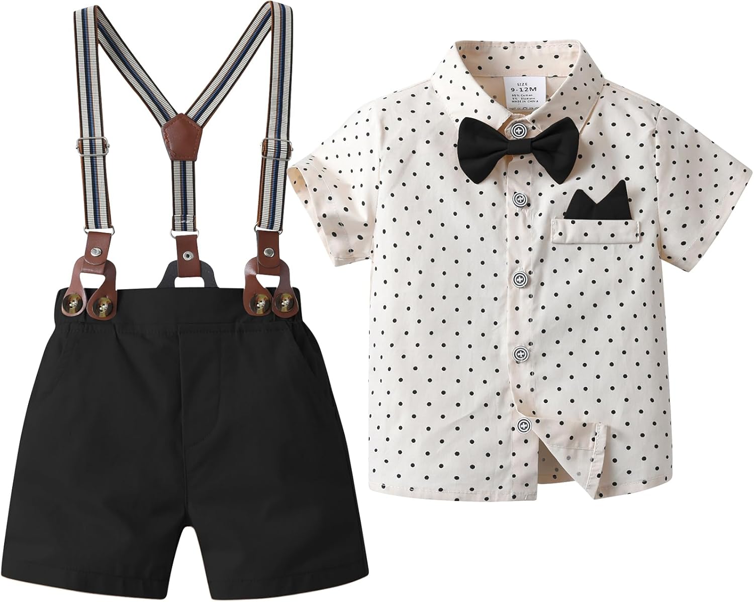 Baby Boys Shorts Sets,Infant Shirt + Shorts + Bow Tie + Suspenders,Toddler Summer Gentleman Outfits