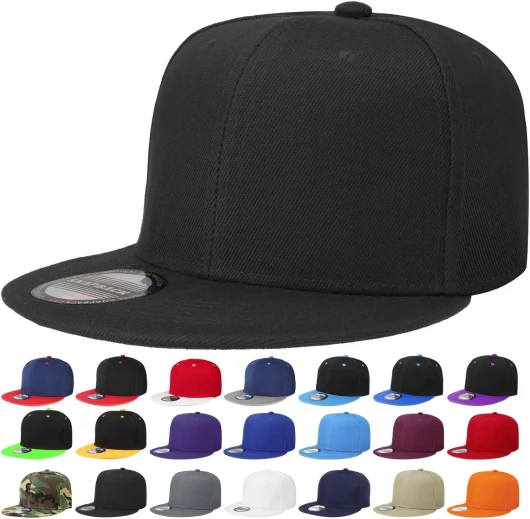 Classic Snapback Hat Cap Hip Hop Style Flat Bill Blank Solid Color Adjustable Size One Size 1pc Black.