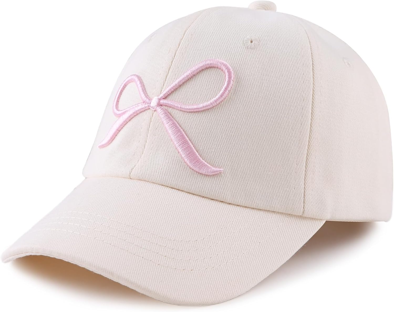 Girls Glitter Baseball Cap Kids Adjustable Ponytail Hat Toddler Summer Mesh Trucker Hats 4-8 Years Bow Style-beige