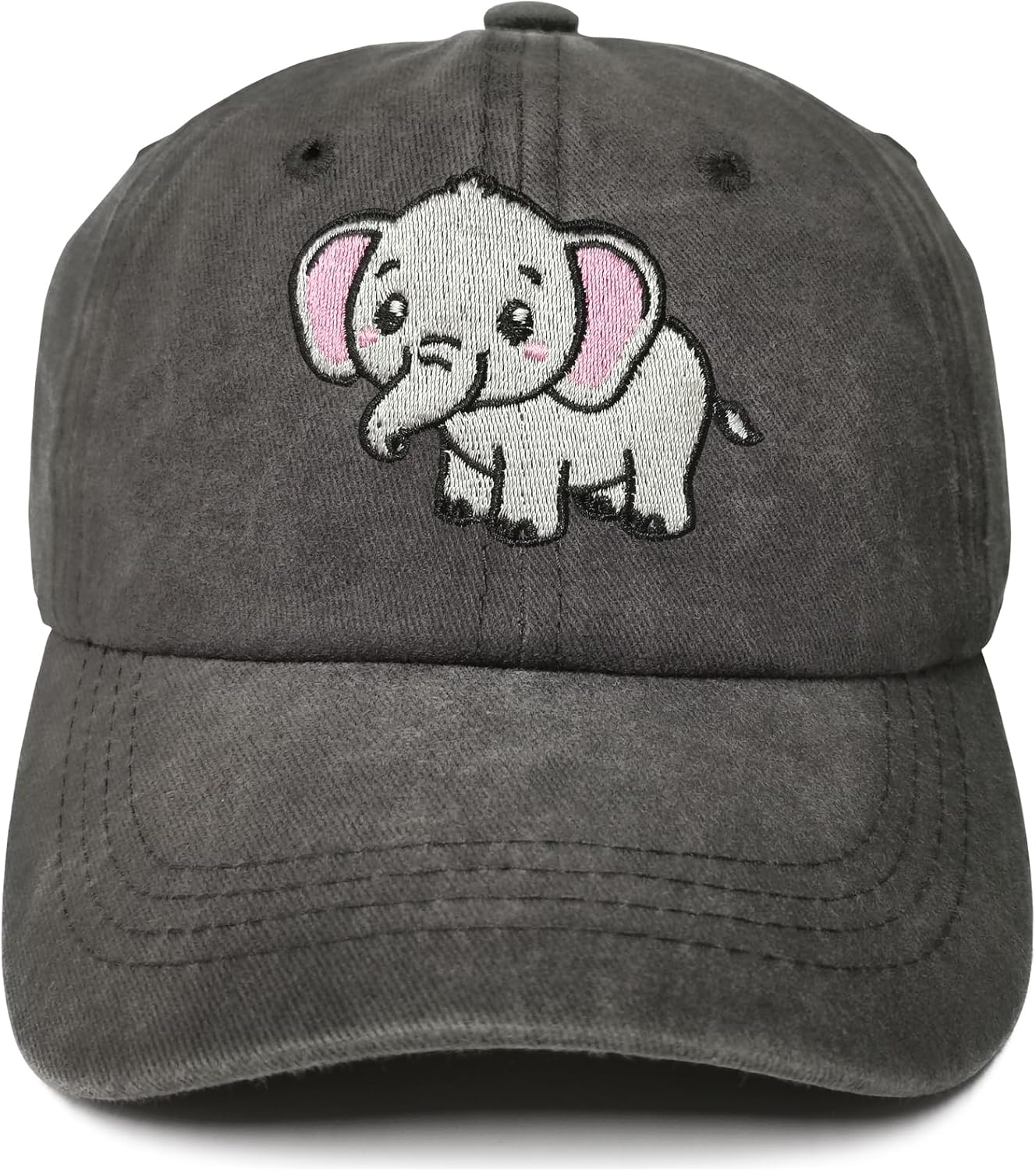 Embroidered Animal Baseball Hats for Boy and Girl One Size Elephant (Washed Black)
