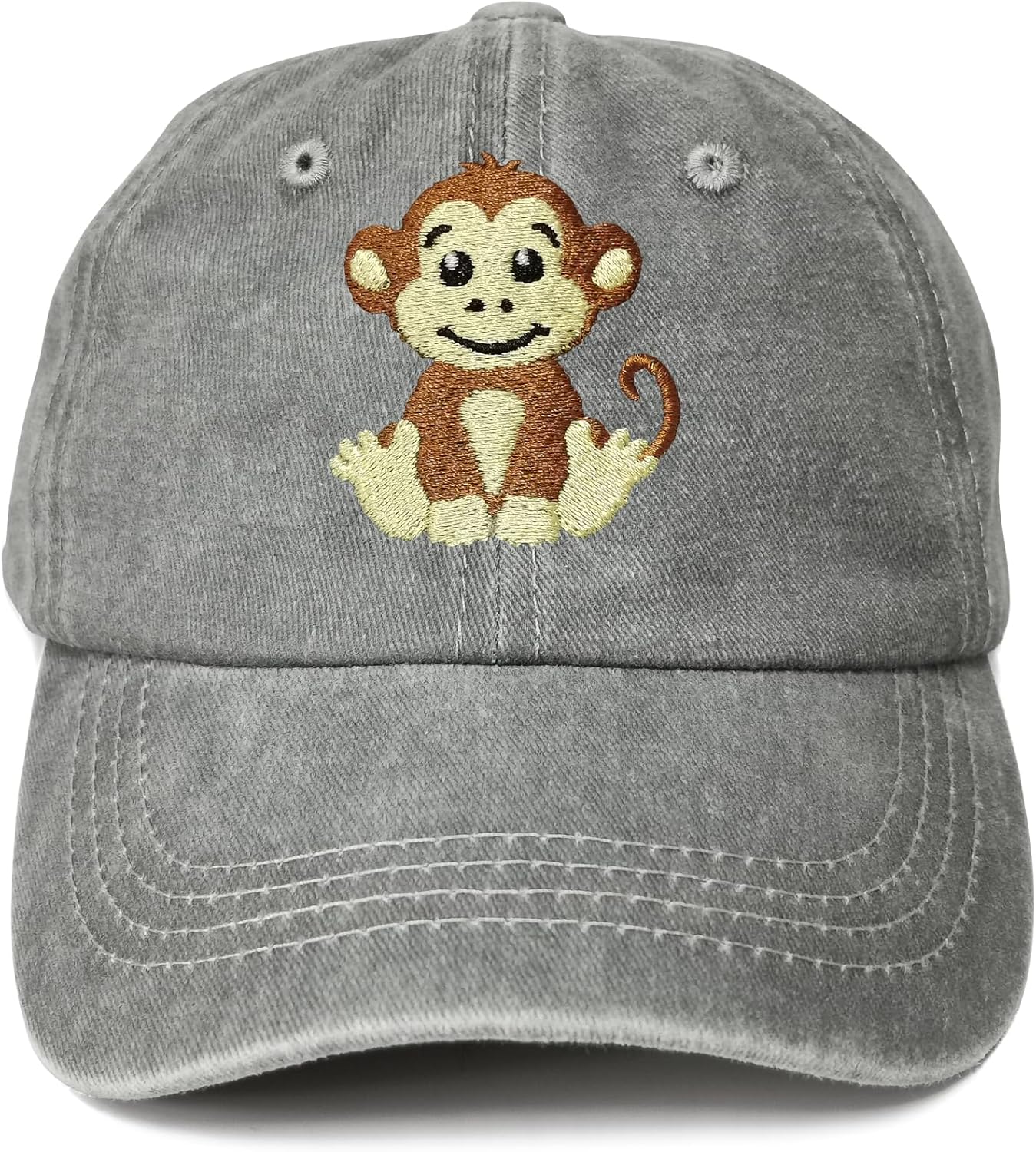 Embroidered Baseball Hats for Boy Girl One Size Monkey (Washed Gray)