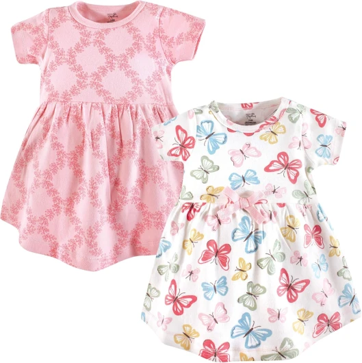 Girls' One Size Organic Cotton Short Long-Sleeve Dresses 18-24 Months Baby Toddler Butterflies Short Sleeve