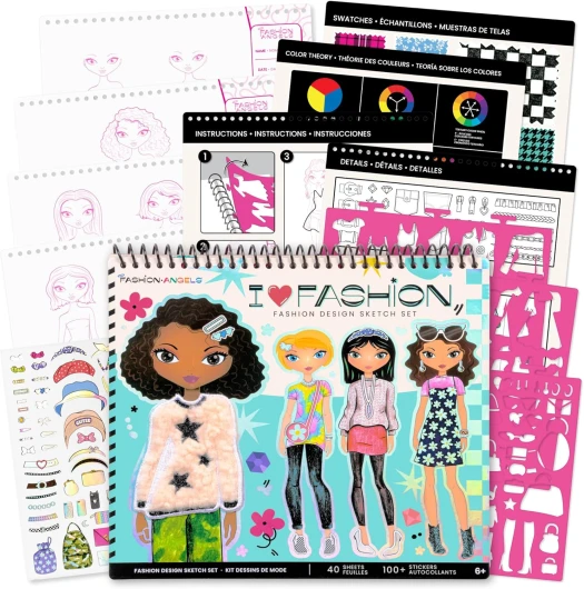I Love Fashion Sketch Portfolio, Includes Sketch Pad with Stencils & Stickers, Fashion Design Sketch Book for Girls, Ideal Drawing Kit for Kids