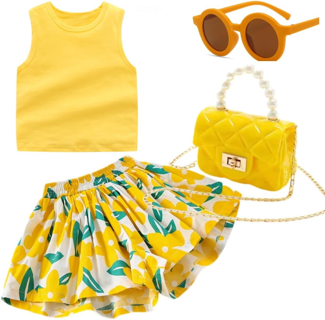 Girls' Short Sets - Trendy and Comfortable Summer Outfits for Girls Fashionable Clothing Sets 4pc 5-6 years old Yellow