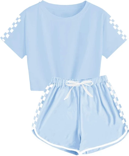 Kids Summer Sport T-Shirt and Shorts Set Plaid Print Clothing Sets Tracksuit 5-6 Years Blue