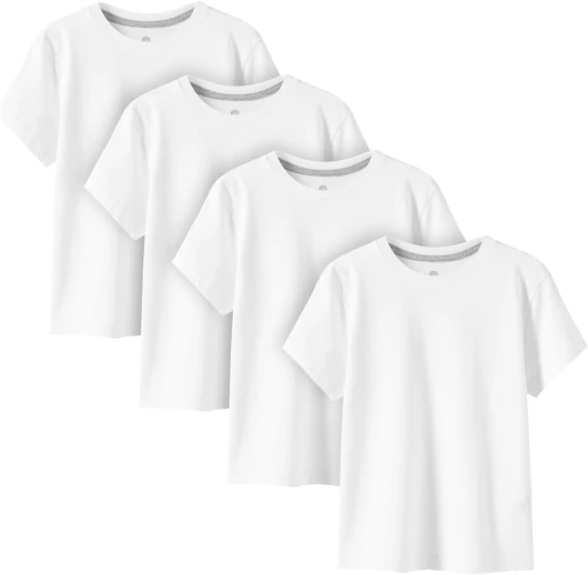 Kids T-Shirts Short Sleeve (4 Pack) 100% Cotton Plain Top Tees Boy & Girl Unisex Toddler Children Tie Dye Summer K01 4-5T White X4