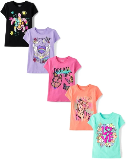 The Children's Place Girls' Assorted Everyday Short Sleeve Graphic T-Shirts,multipacks Medium Love Trends 5-pack