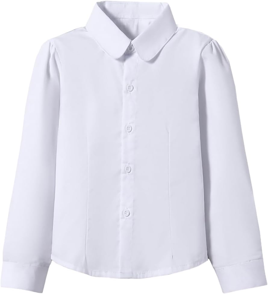 Girls' Long Sleeve Peter Pan Collar Shirt Girls School Uniform Shirts White 3