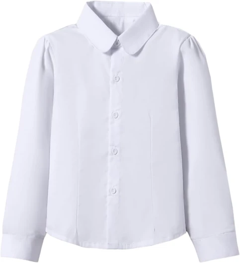 Girls' Long Sleeve Peter Pan Collar Shirt Girls School Uniform Shirts White 3