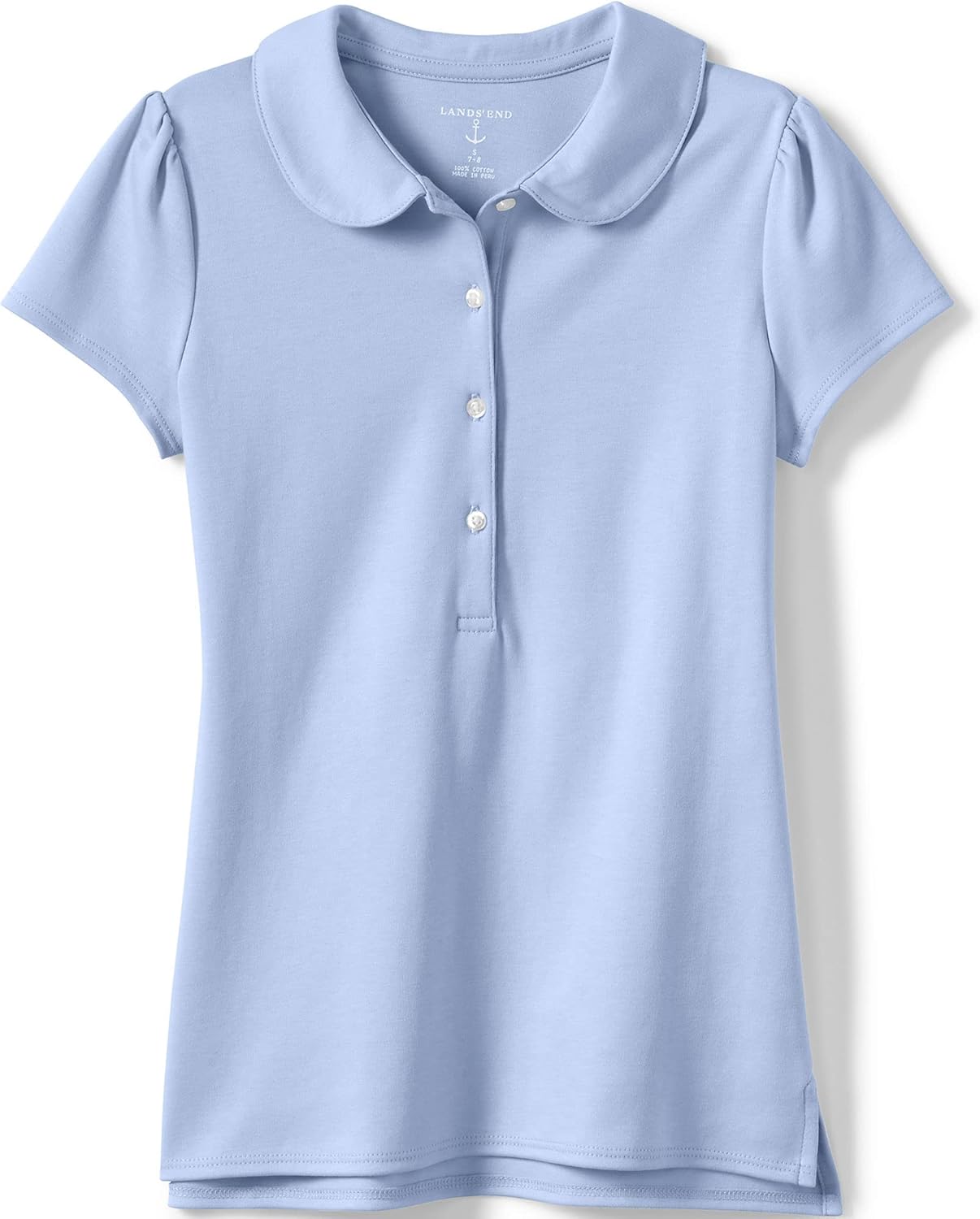 Lands' End School Uniform Girls Short Sleeve Peter Pan Collar Polo Shirt 10-12 Blue