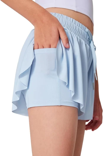 Girls Flowy Athletic Shorts Running Tennis Active Butterfly Shorts Double Layer with Pockets Quick-Drying Shorts Blue 10-12 Years