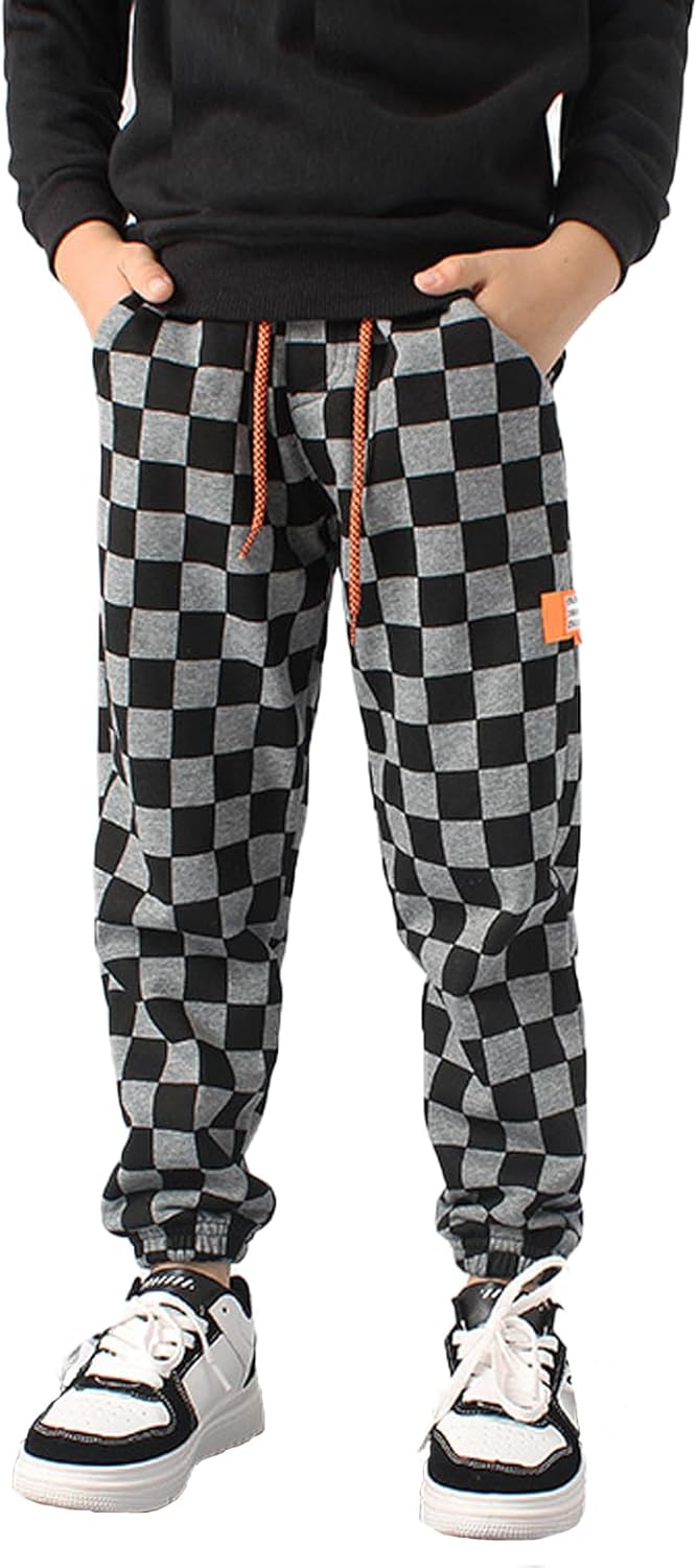 Boys Plaid Thin Sweatpants Kids New Sports Leisure Active Pants 5-13 Years 5-6 Years Black 1